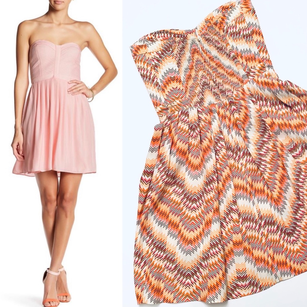 Parker Lily Multi Color Silk Strapless Dress S